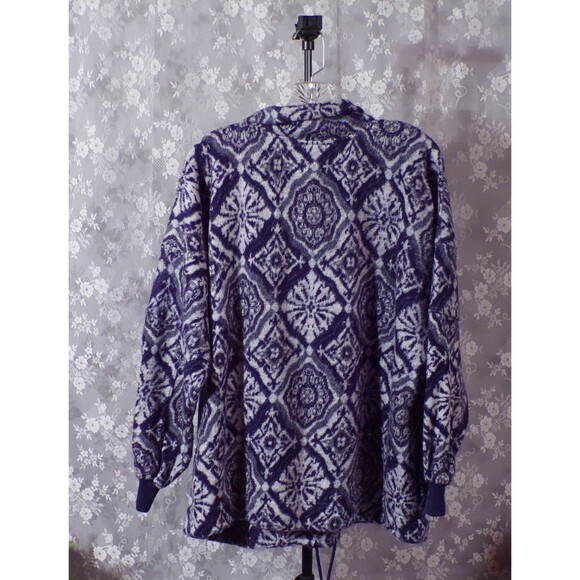 Vintage 90s Fleece 1990s Blue White Fuzzy Oversize Surfer Retro Boho Size XL - Picture 2 of 7